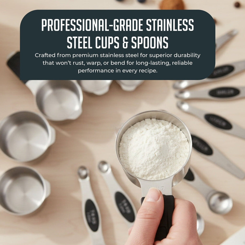 Magnetic Measuring Cups and Spoons Set, Stainless Steel with Easy-to-Read Markings, Dual-Sided N40 Magnetic Tool for ... - Image 2
